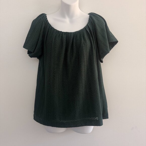 LOFT Hunter Green Eyelet Knit Top | Lined | On/Off Shoulder | Size M - Picture 3 of 8